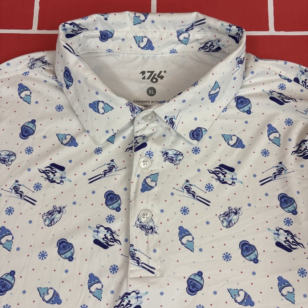 1764 Golf Polo Shirt Mens Size XL Skiing Snowboarding Skulls